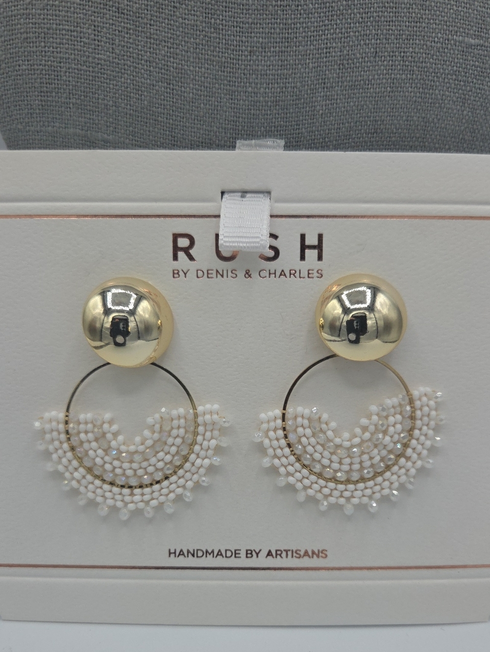 5 for $25! RUSH by Denis & Charles White and Gold Tone Beaded Hoop Earrings